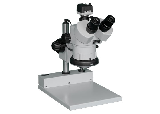 DSZV-44 Stereo Zoom Trinocular Microscope on Stand PLED with Mighty Cam USB 5M CMOS Camera Part# 26800B-323